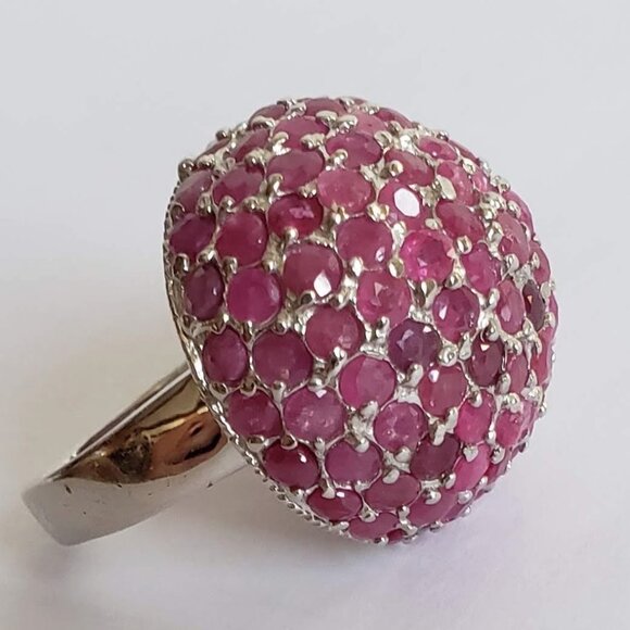 Artisan Jewelry - Natural RUBY Pave Ring Sterling Silver 1" Dome Mushroom Pink Gemstone New